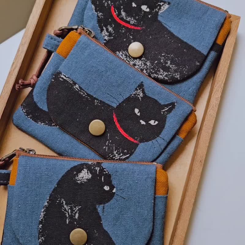 【掌心包系列】日本厌世黑猫 拉链零钱包 - 零钱包 - 棉 多色