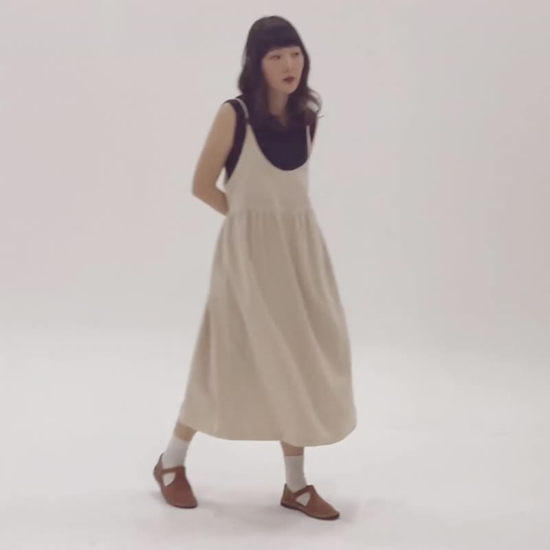 Spaghetti Strap Dress - Beige Color - 洋装/连衣裙 - 棉 卡其色