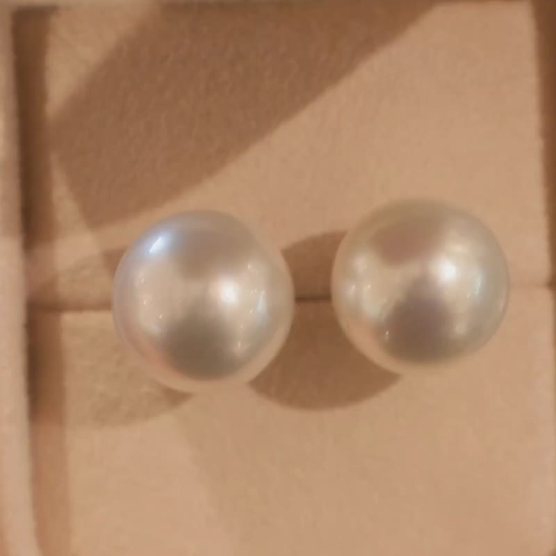 天然海水澳白珍珠耳环 12.5-13mm18k金-南洋珍珠 - 耳环/耳夹 - 珍珠 白色