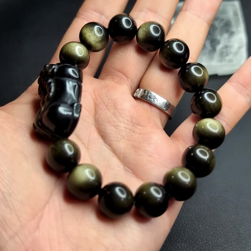 【订制品】 金曜石貔貅手串 Obsidian 天然水晶 - 金工/饰品 - 水晶 黑色