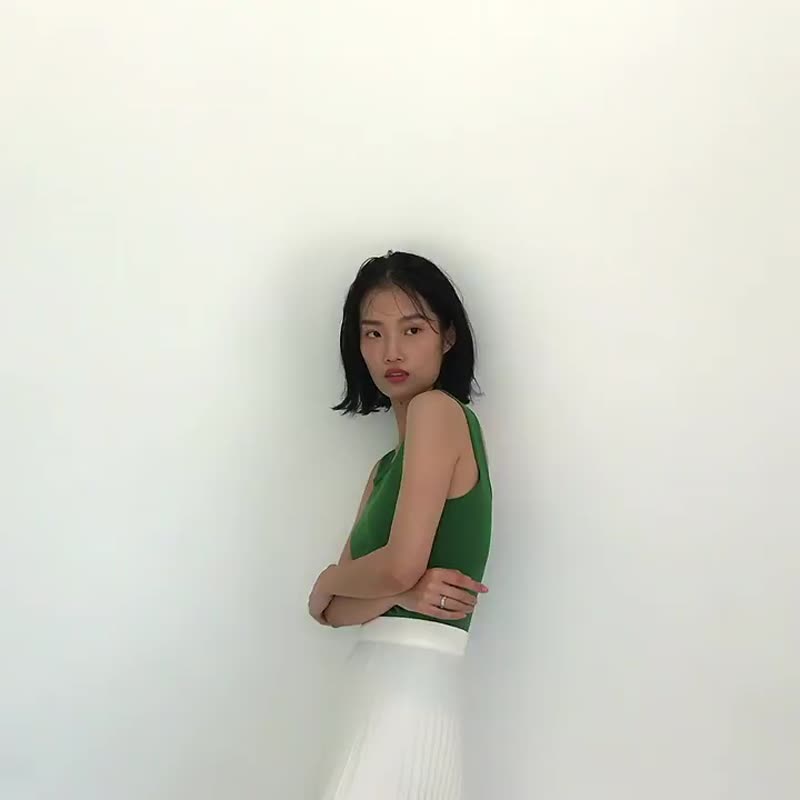 经典黑 风的幻彩 日本进口醋酸棉质 两穿针织方领背心 内搭小可爱 - 女装背心 - 棉 黑色