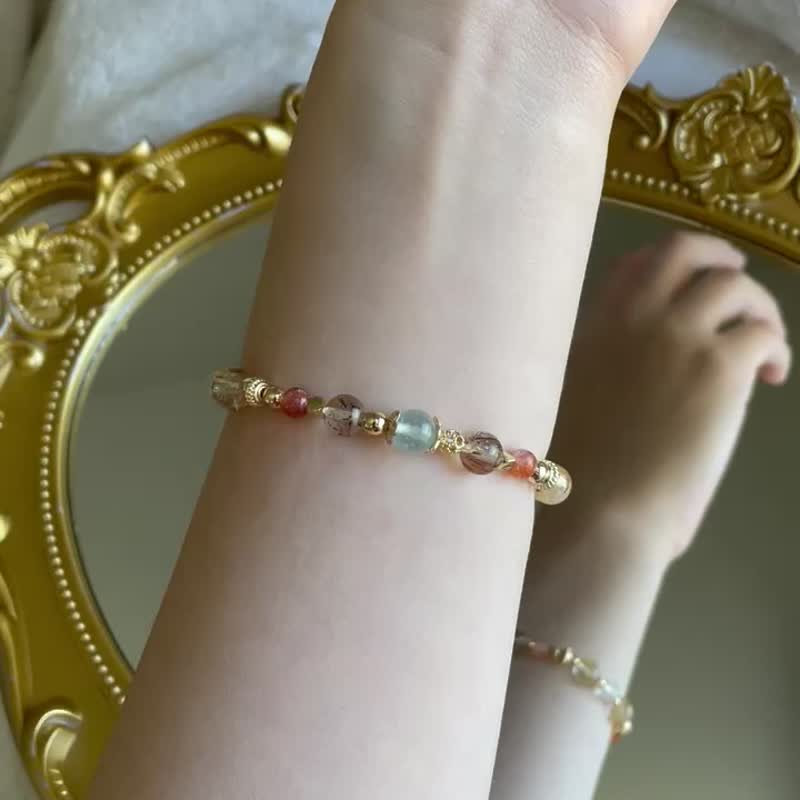 //莫里茨童话//海蓝宝-黑金超-阿鲁沙-月光石-金发晶-水晶手链串 - 手链/手环 - 水晶 多色