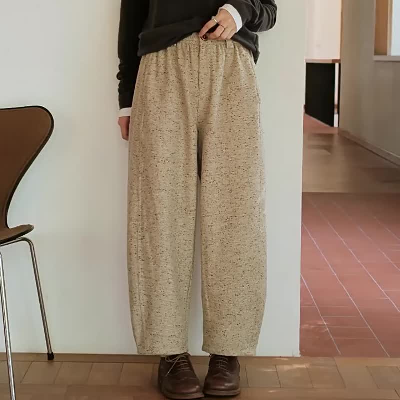 羊毛混纺斜纹复古面料全松紧腰梨形裤 - 女装长裤 - 棉 多色