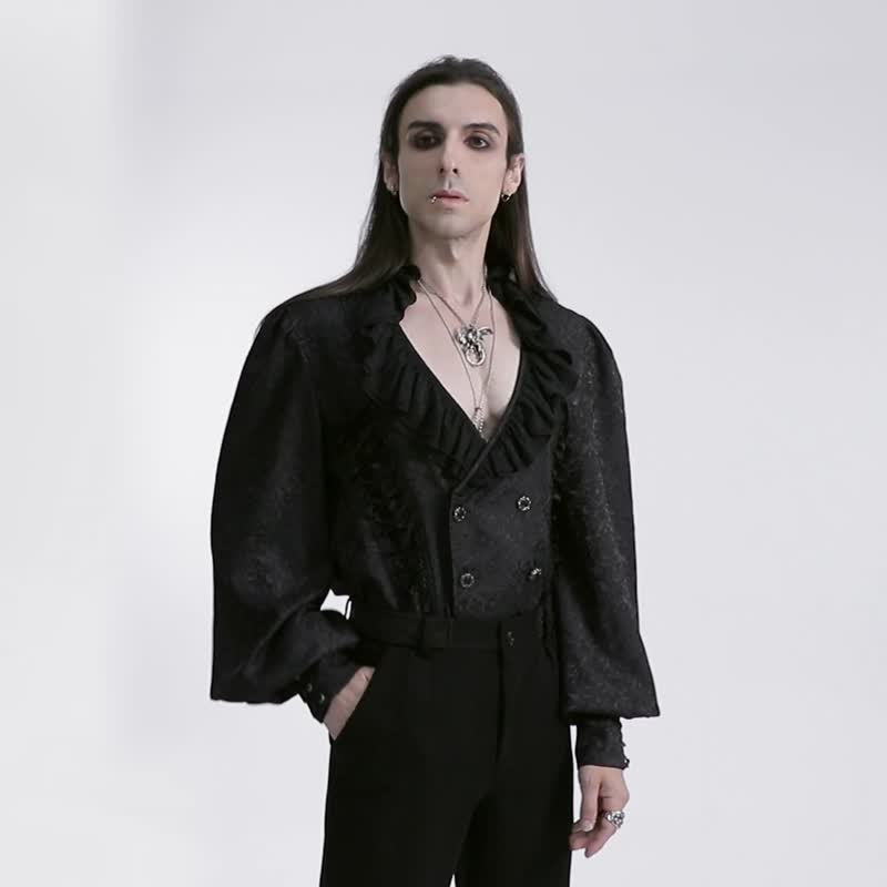 赫尔墨斯魔法师荷叶领衬衫 - 男装衬衫 - 其他材质 黑色