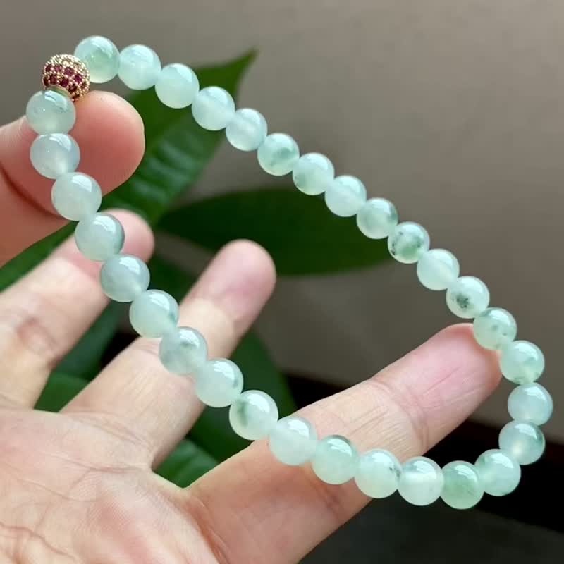 冰种翡翠天然翡翠 A玉 玉珠 玉链手链 • 冰种飘花翡翠手串 - 手链/手环 - 玉石 绿色