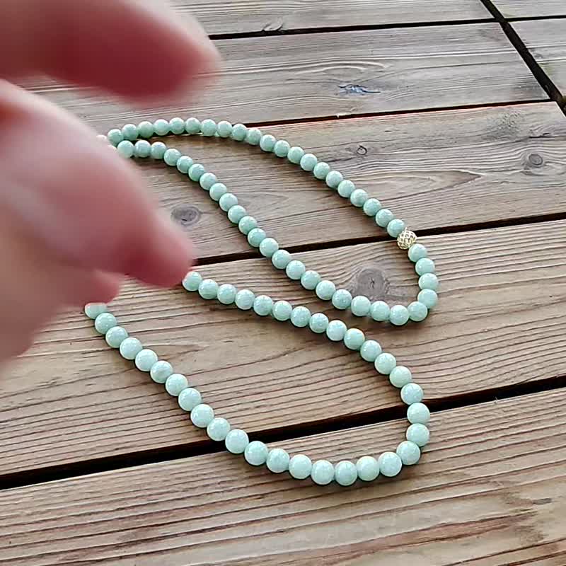 【纯翠】天然翡翠 冰果绿7.3mm+圆珠108颗项链　附台证 - 项链 - 玉石 绿色