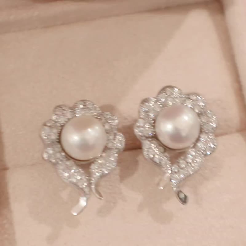 925纯银6.5-7mm 天然淡水珍珠耳环 - 耳环/耳夹 - 珍珠 银色