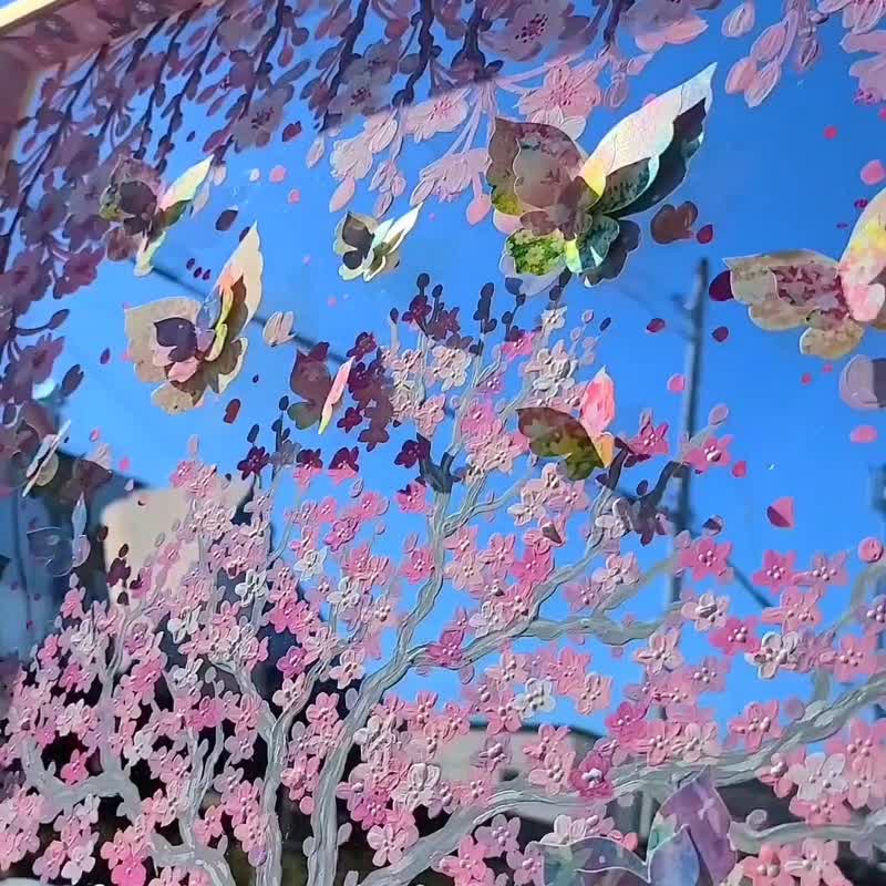 [Sakura Walk B3]仅一张原创画，透明艺术，阴影艺术，室内装饰，蝴蝶，可爱，儿童房 - 墙贴/壁贴 - 压克力 粉红色