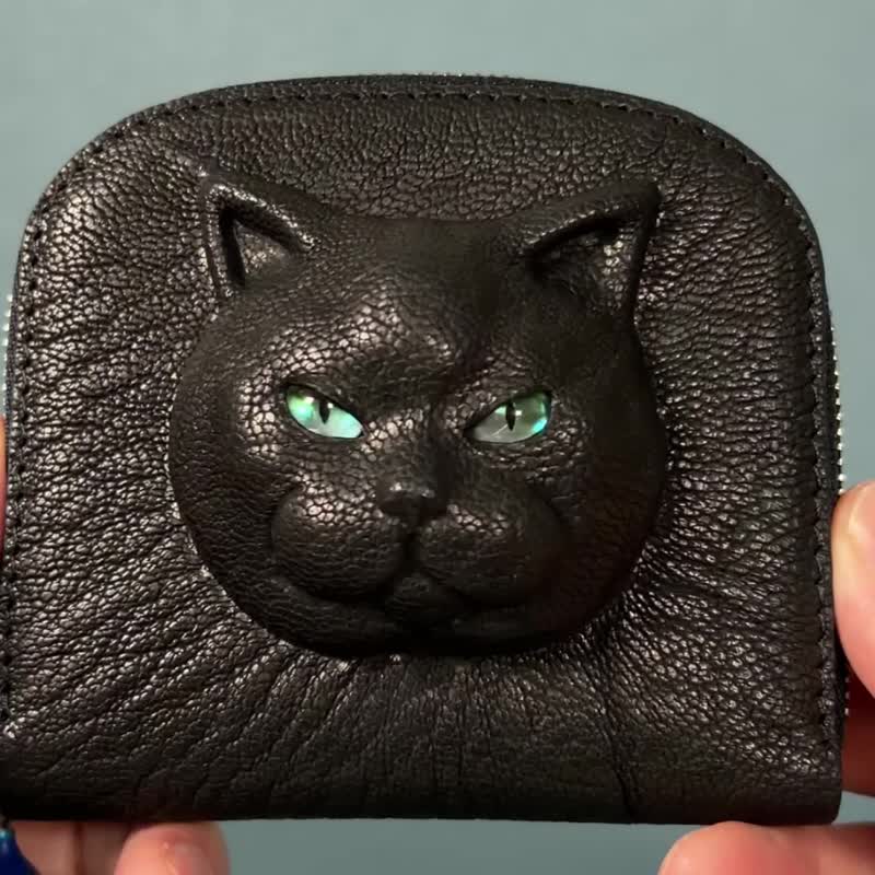 3D 英国短毛猫 皮革钱包 – 独特日本手工制作 - 皮夹/钱包 - 真皮 黑色