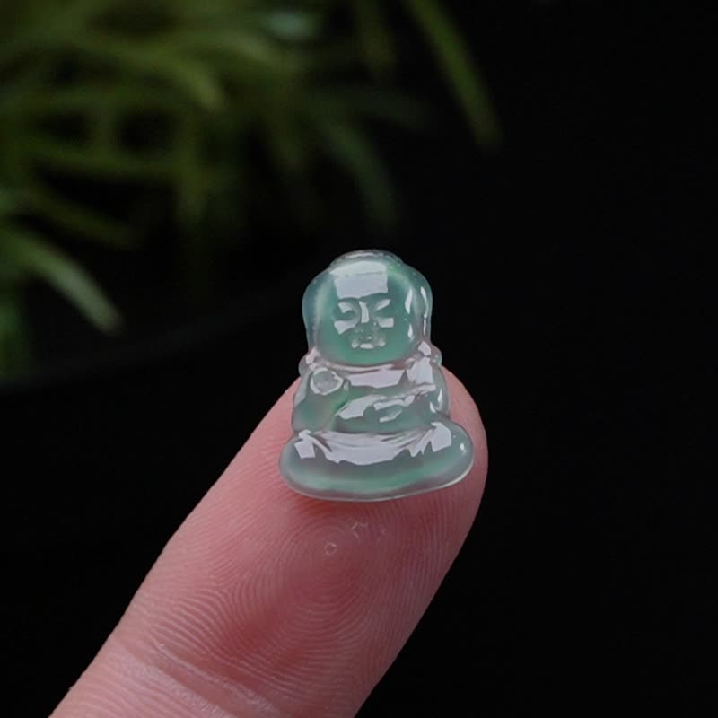 冰种蓝水翡翠宝宝佛 | 裸石 | 天然翡翠A货 | 送礼 - 吊饰 - 玉石 蓝色