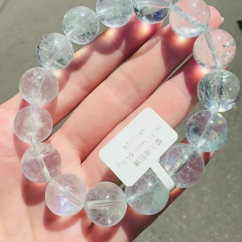 彩虹碎冰透海蓝宝14-14.5mm64.8g释放压力舒缓情绪疗愈能量 - 手链/手环 - 水晶 蓝色