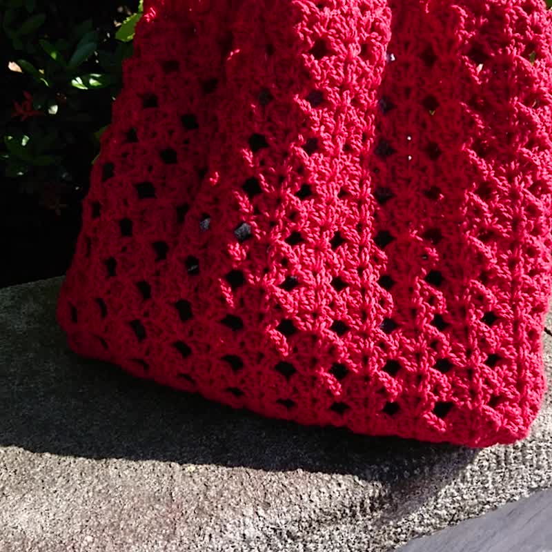 现货 手工纯棉线编织 复古窗花手提肩背两用包/编织包/手提包 - 手提包/手提袋 - 棉．麻 红色