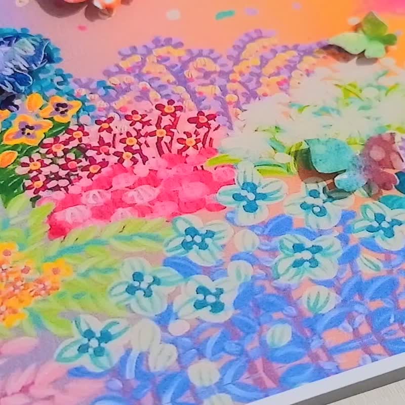 [庆祝时间] 色彩缤纷的室内艺术印刷品、花园、可爱的儿童房、时尚的客厅、墙壁装饰、婴儿礼物、结婚礼物、生日、女孩 - 满月礼盒 - 纸 多色