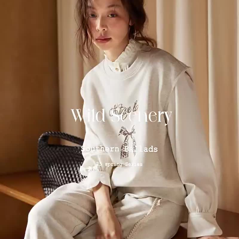 淺花灰色 antique lace 文藝印花圖案疊搭上衣 無袖罩衫 - 女装背心 - 棉．麻 灰色