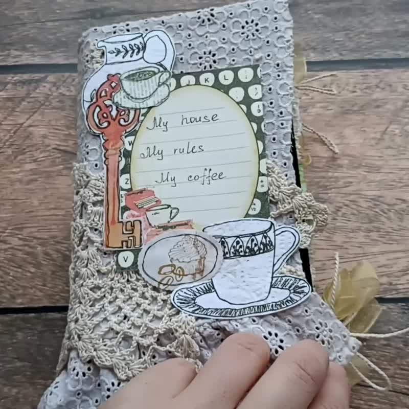 Coffee junk journal handmade Cook book for recipes Homemade cooking vintage - 笔记本/手帐 - 纸 咖啡色