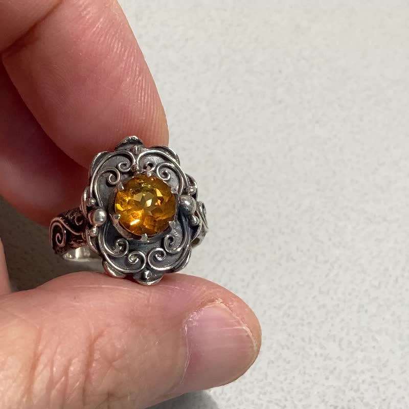 天然 黄水晶 尼泊尔 手工制 925纯银 - 戒指 - 水晶 