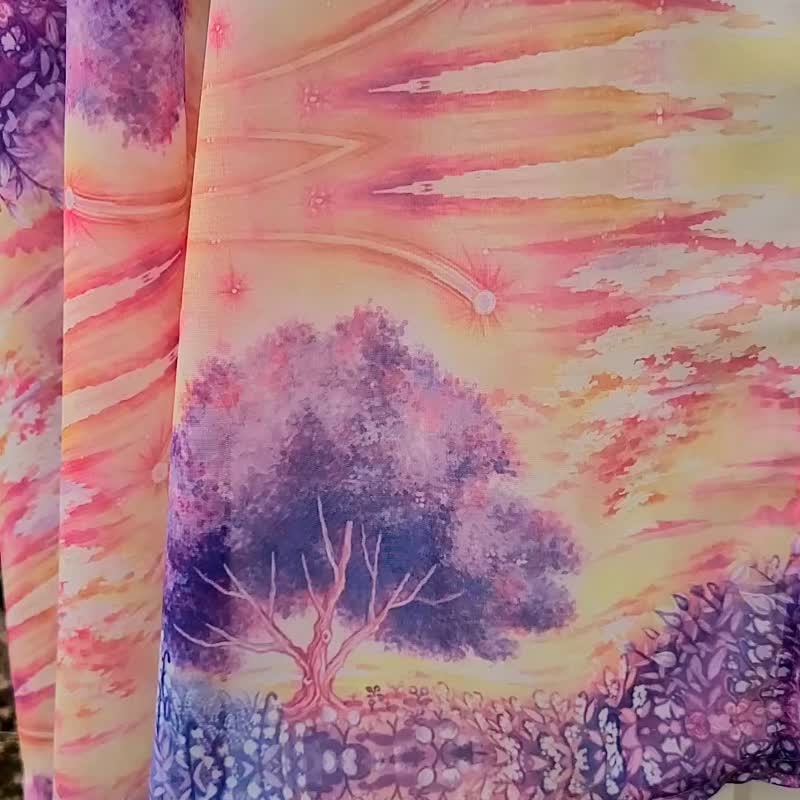 【含苞的愿望】水彩画 雪纺披肩 艺术丝巾 质感穿搭 朝霞 碎花 日出 晨曦 - 围巾/披肩 - 聚酯纤维 红色