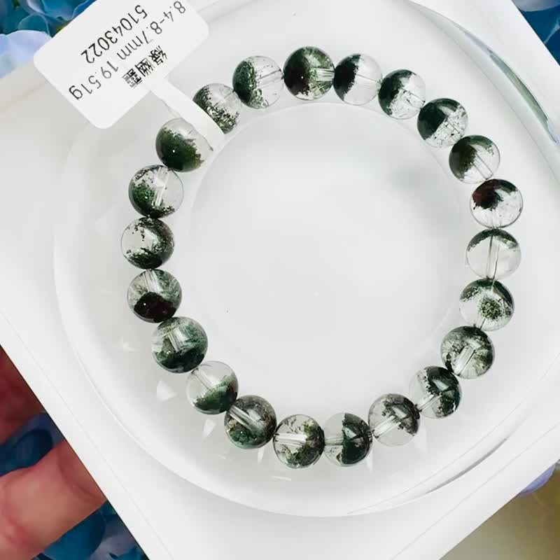 精品玻璃体浓色招财半盆绿幽灵8.4-8.7mm19.51g主正财事业贵人运 - 手链/手环 - 水晶 绿色