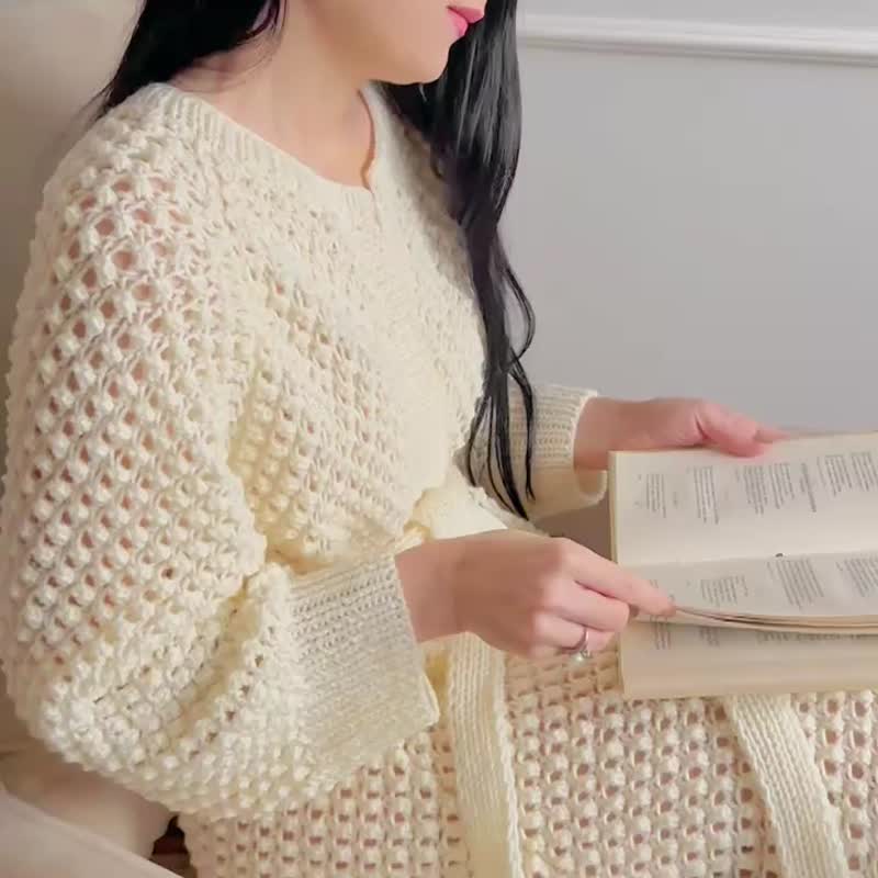 长版长袍 羊毛毛衣外套 手工针织开襟外套 - 女装针织衫/毛衣 - 羊毛 