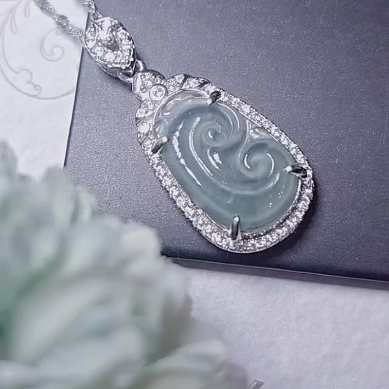 |顺心如意|A货翡翠高冰晴小如意15.7mm纯银镀18k精致吊坠 - 项链 - 玉石 