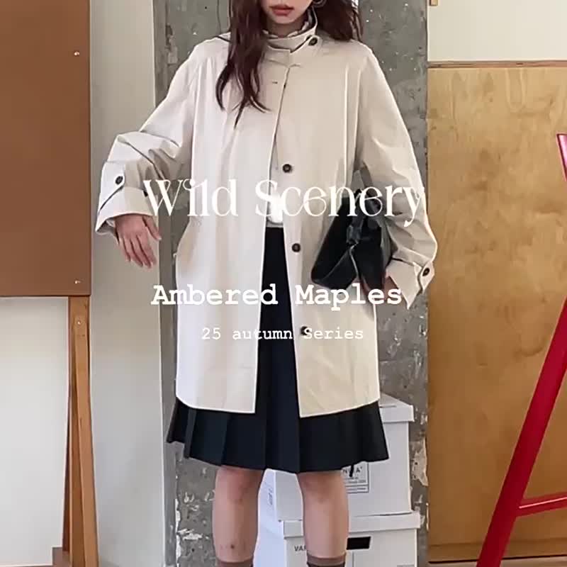 2顔色 游戈的復調 法式文藝風立領復古格紋風衣外套 - 女装休闲/机能外套 - 棉 卡其色