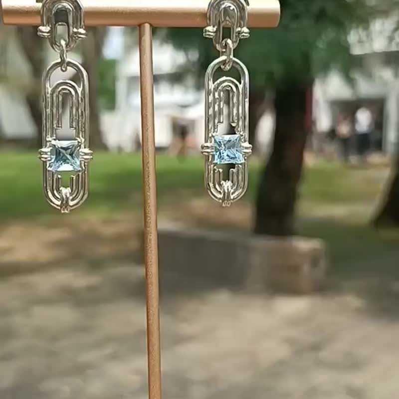 Floating Light 海蓝宝耳环 - 耳环/耳夹 - 其他金属 银色