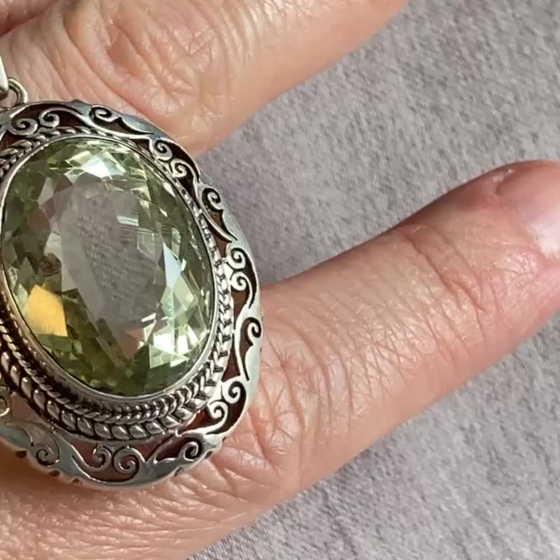 天然 绿色 紫水晶 42克拉 坠 尼泊尔 手工制 925纯银 - 项链 - 水晶 