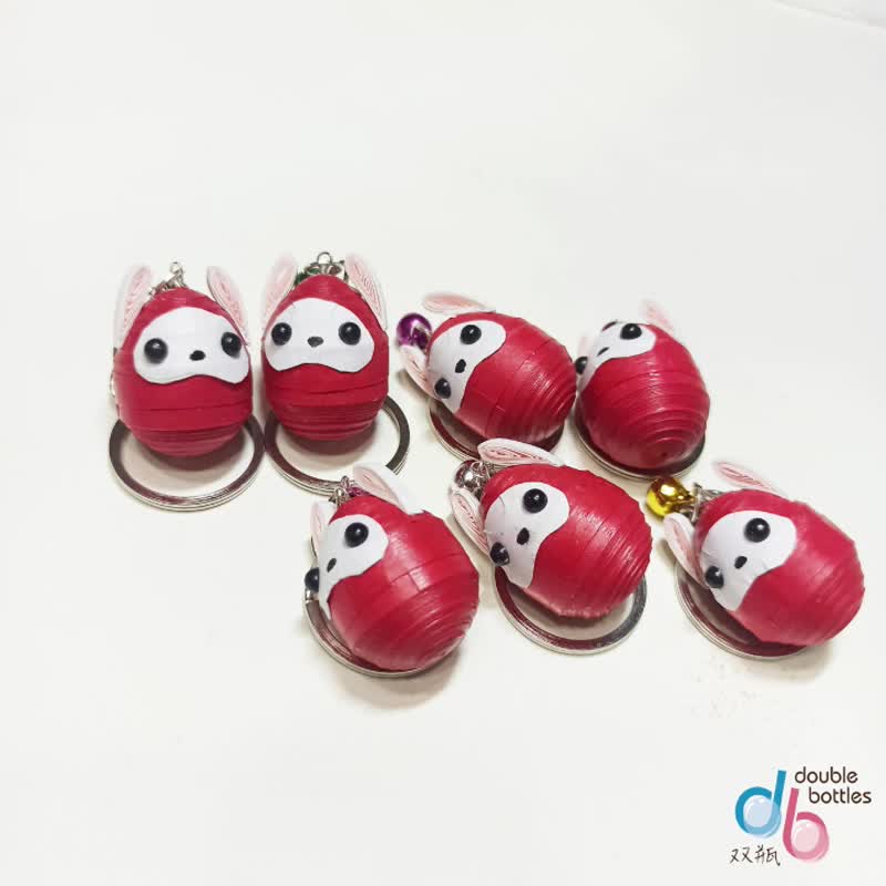 纸工艺 衍纸 卷纸 手作饰品—达摩兔兔 - 钥匙链/钥匙包 - 纸 红色