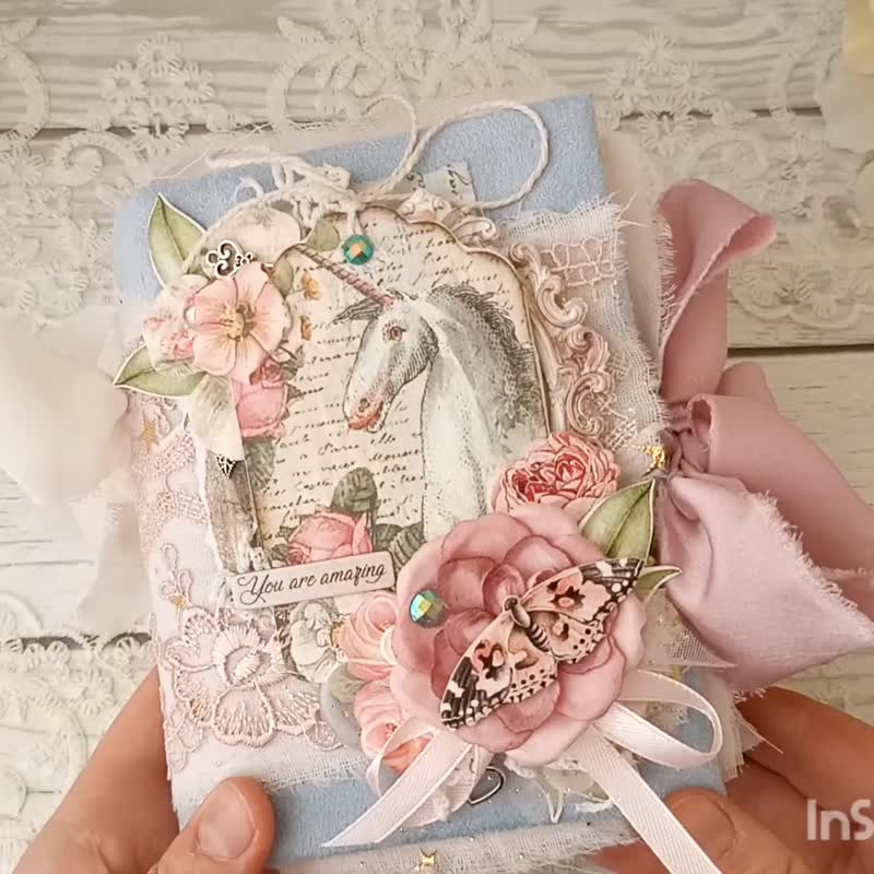 仙境独角兽手作杂志 空白蕾丝 幻想花朵 彩虹笔记本 - 笔记本/手帐 - 纸 绿色