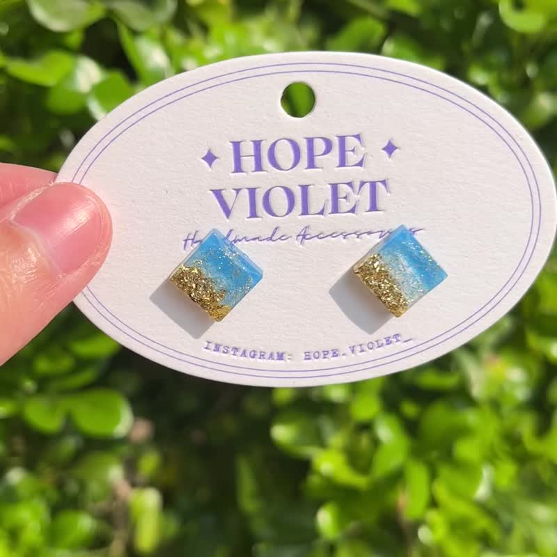 阳光金色沙滩海洋耳环- Sunny Seaside - 耳环/耳夹 - 树脂 蓝色