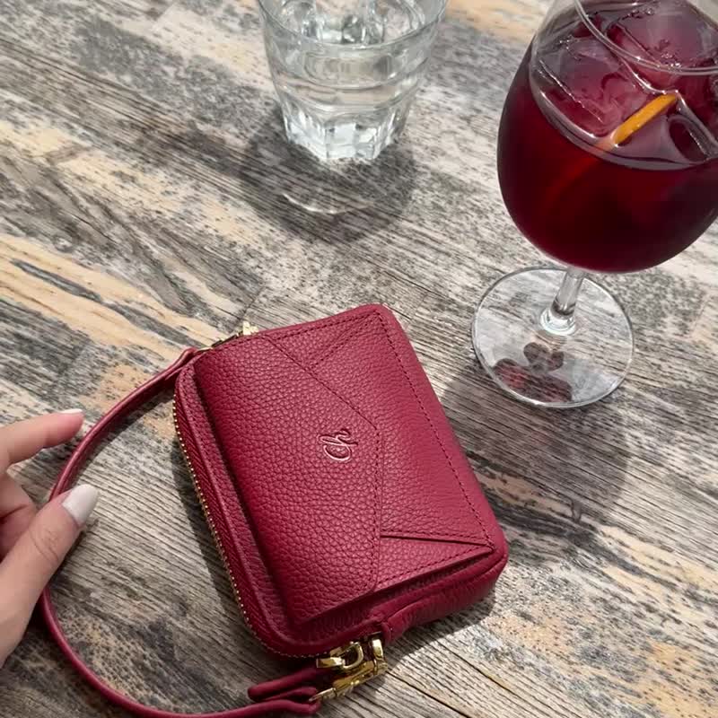 Valen (绯红) : 迷你钱包、短夹、牛皮、红色、拉链小包 - 皮夹/钱包 - 真皮 红色