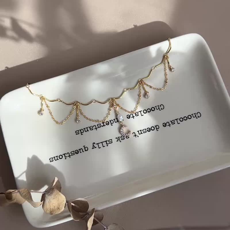 浪漫月下珍珠颈链项链 月亮项链 婚礼 派对项链  婚礼饰品 - 颈链 - 铜/黄铜 白色