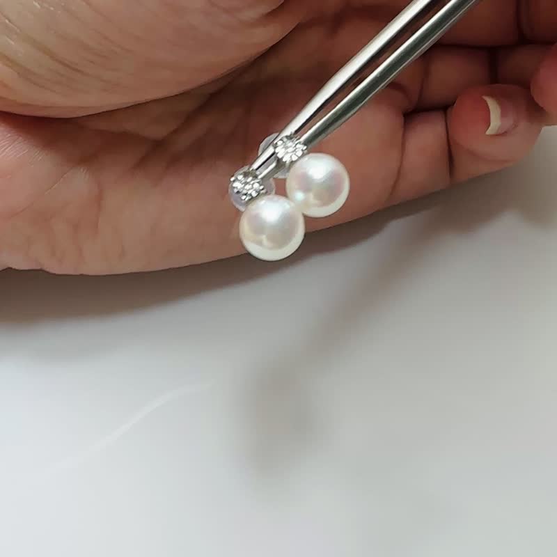 黛妃经典款akoya天然海水珍珠真珠耳钉耳环项链7-8.5mm18K金7575 - 耳环/耳夹 - 珍珠 银色