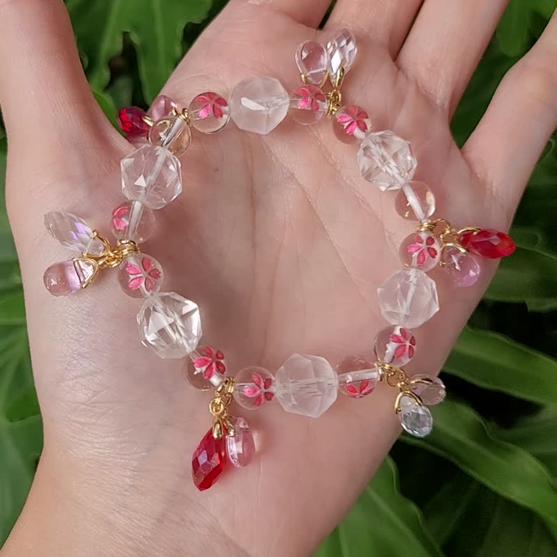 全美白水晶 水晶之王 樱花 莱茵石 琉璃 红运当头 手链 单品 礼物 - 手链/手环 - 宝石 粉红色