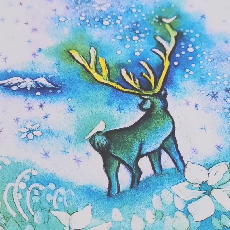 [冬季宝石] 水彩艺术印花雪花鹿冰滴蓝室内圣诞礼物时尚生活多彩圣诞礼物 - 海报/装饰画/版画 - 纸 蓝色