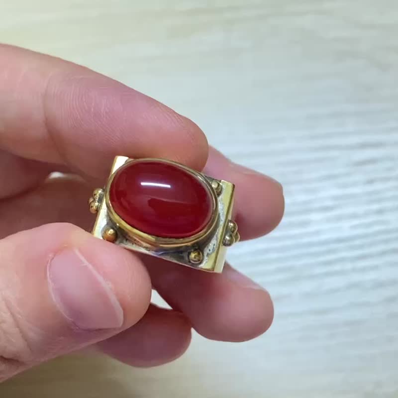 天然 玛瑙 戒指 尼泊尔 手工制 925纯银 黄铜 - 戒指 - 玉石 