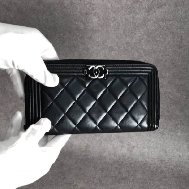 【日本直送 名牌中古包】CHANEL 香奈儿 钱包 黑色 经典标志 皮革 长夹 vintage 古董 old 7y7jzs - 皮夹/钱包 - 真皮 黑色