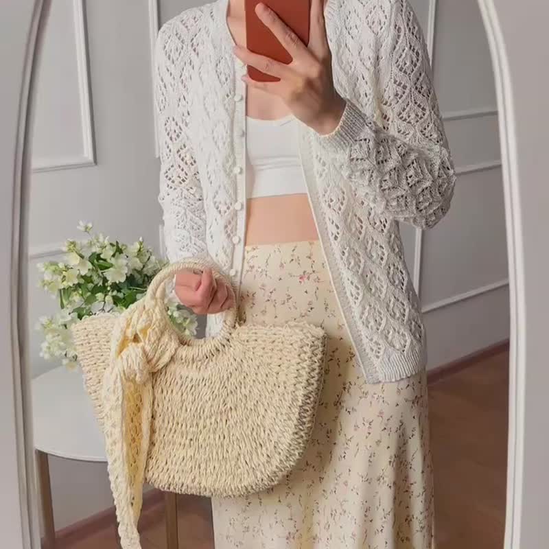 法式针织上衣 手工毛衣开襟衫 夏季纯棉开襟衫 - 女装针织衫/毛衣 - 棉．麻 