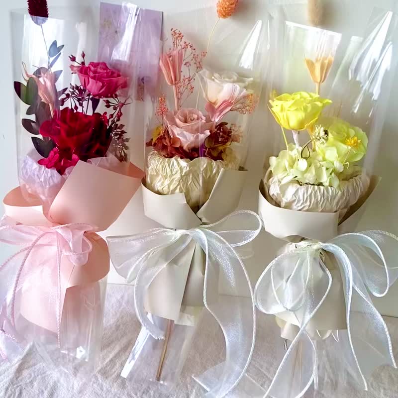 见面小花束/红橙黄暖色组合-毕业花束/教师节/母亲节/玫瑰/情人节 - 干燥花/捧花 - 植物．花 黄色