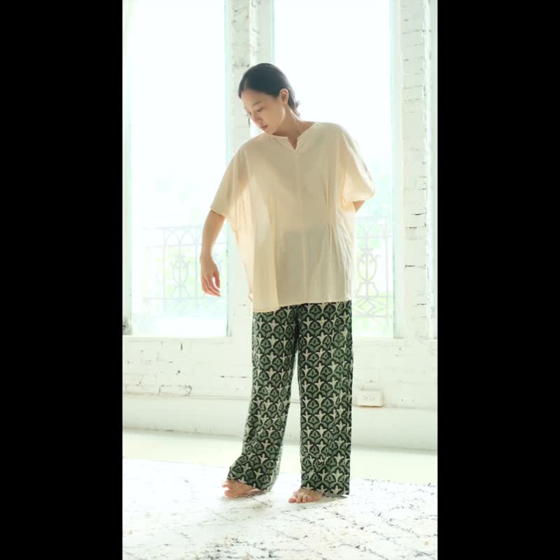 OMAKE 宽版缩袖前抓皱上衣 / 萨鲁布 奶油 - 女装上衣 - 棉 白色