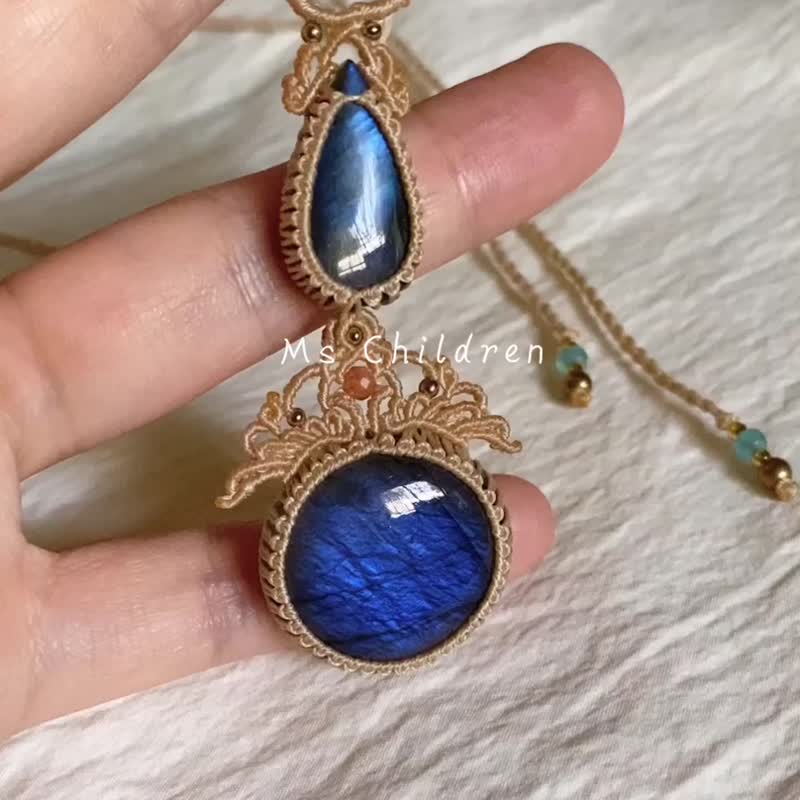 | MC | 蓝光拉长石组合项链 蜡线编织 - 项链 - 宝石 蓝色