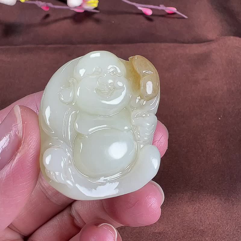 秒杀价 天然新疆和田玉羊脂玉弥勒佛吊坠 - 吊饰 - 玉石 