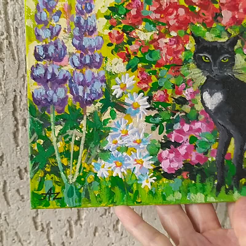 黑猫画花卉原创艺术园林动物玫瑰猫爱好者小艺术 - 海报/装饰画/版画 - 其他材质 多色