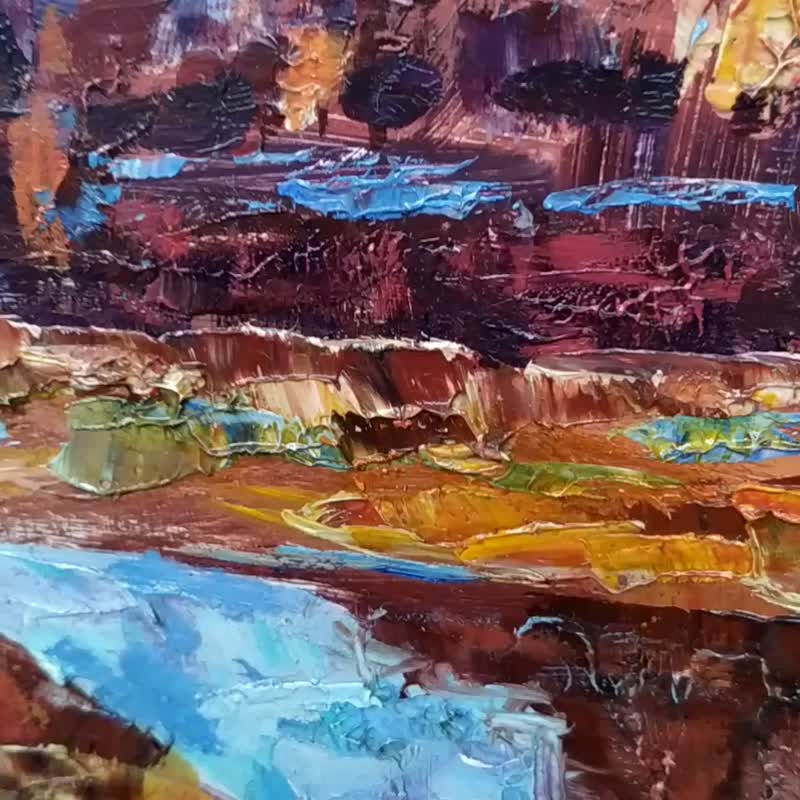 Mountains Artwork Impasto Landscape Plain Painting Original Art Sunset Arizona - 海报/装饰画/版画 - 木头 多色
