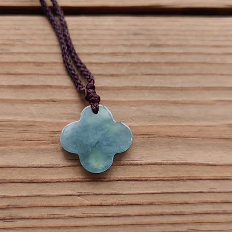 【亲翠】天然翡翠 冰蓝绿意境棉四叶草调整式绳链 - 项链 - 玉石 多色