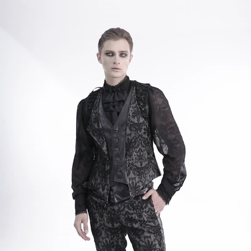 哥德通灵医生宫廷绣花西装 / 背心 /长裤 - 男装背心 - 其他材质 黑色