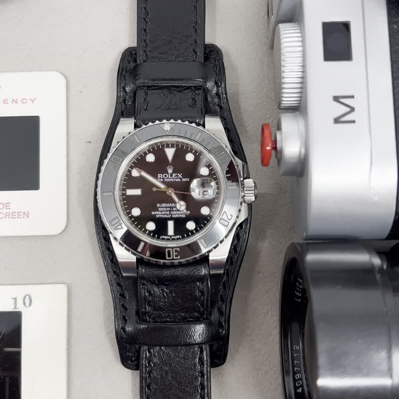 纯黑色底托款皮革表带 20mm 19mm 适用所有表款 劳力士 送礼首选 - 表带 - 真皮 黑色