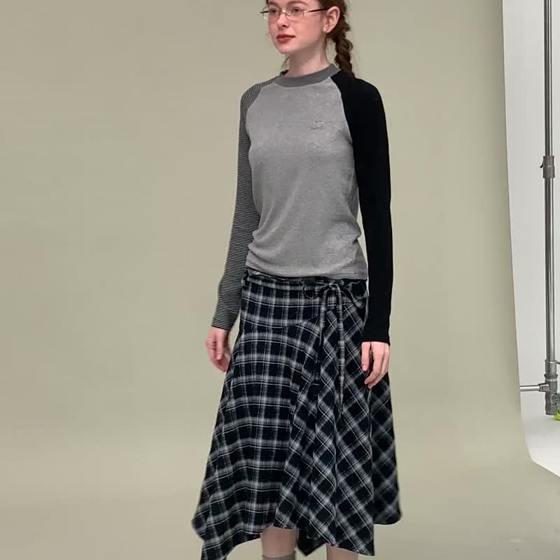 odd maker条纹拼接撞色内搭打底衫女条纹长袖弹力百搭长袖上衣 - 女装上衣 - 棉．麻 