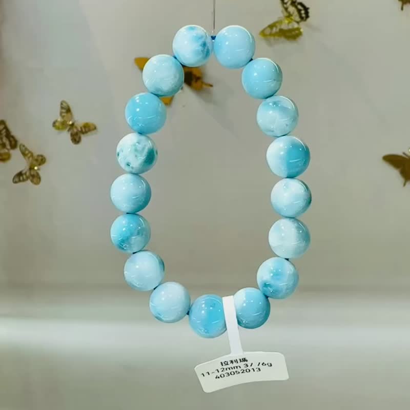 小精品玉化拉利玛海纹石手珠 11-12mm37.76g 火爆脾气灭火器纾解压 - 手链/手环 - 半宝石 蓝色