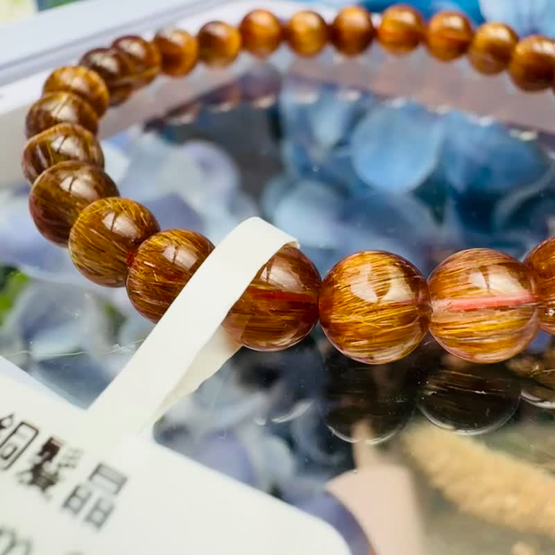 收藏级猫眼厚钛铜发水晶 6.3-6.8mm11.71g 辟邪挡煞逢凶化吉化浊气 - 手链/手环 - 水晶 金色